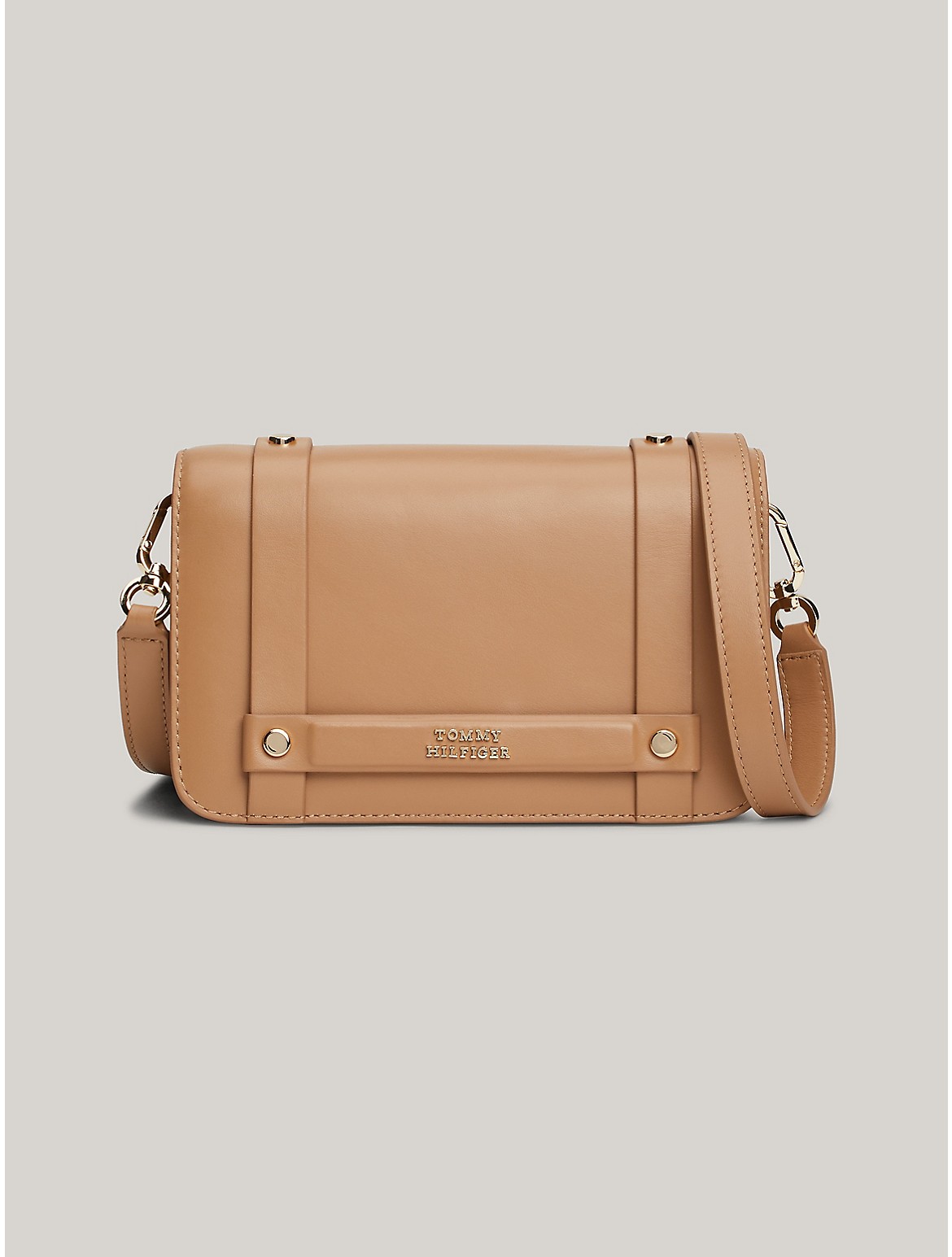 Shop Tommy Hilfiger Th Heritage Leather Crossbody Bag In Classic Khaki