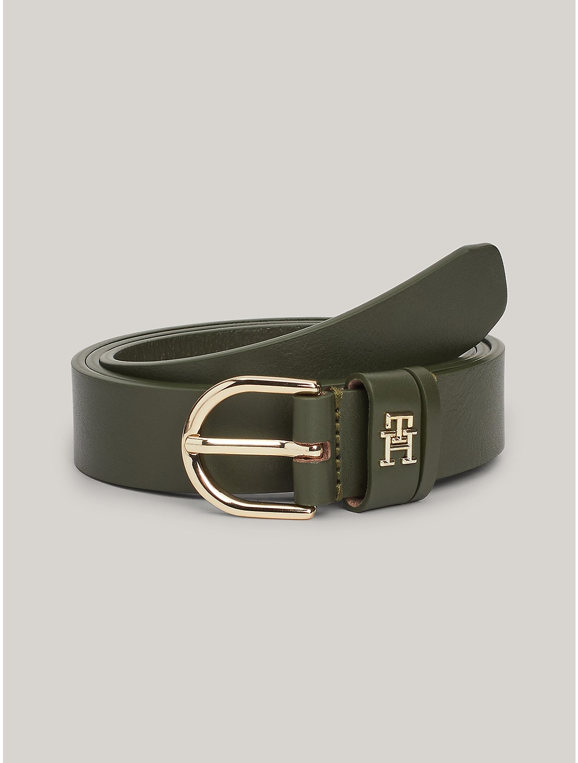 Shop Tommy Hilfiger Th Logo Leather Belt In Utility Olive