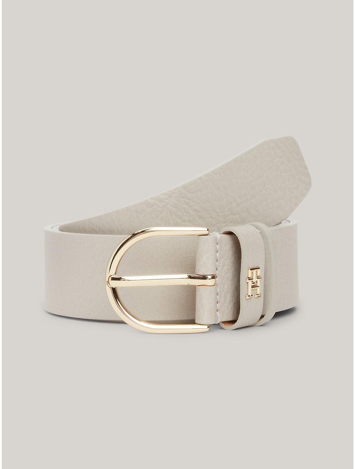 Shop Tommy Hilfiger Th Logo Leather Belt In Classic Beige