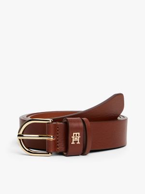Monogram Slim Leather Belt, Winter Cognac