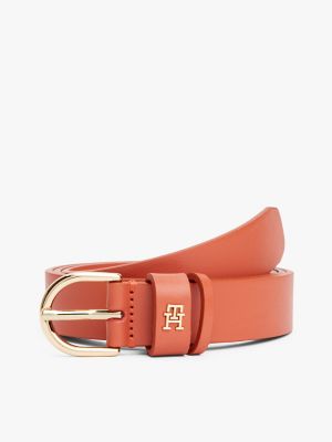 Monogram Thin Leather Belt, Rustic Clay