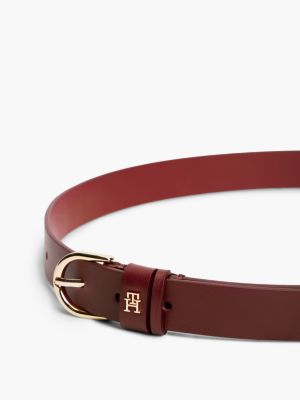 Женский ремень Tommy Hilfiger Monogram Slim Leather Belt, цвет: Тёмно-бордовый — фото 3