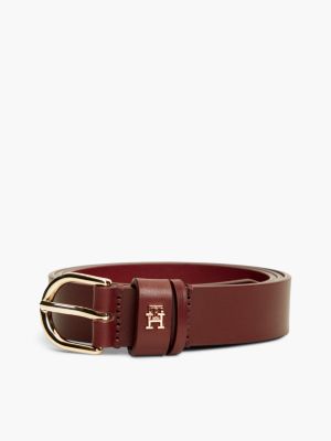 Женский ремень Tommy Hilfiger Monogram Slim Leather Belt, цвет: Тёмно-бордовый — фото 4