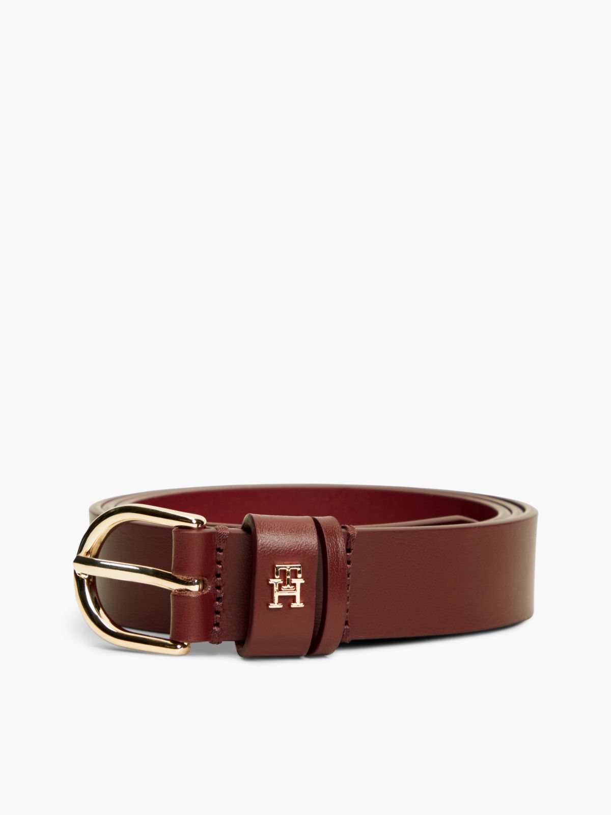 Monogram Slim Leather Belt — Oxblood