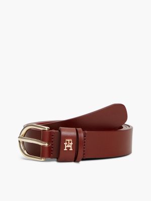 Monogram Slim Leather Belt, Oxblood