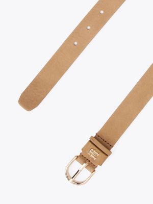 Monogram Round Buckle Thin Leather Belt, Safari Canvas