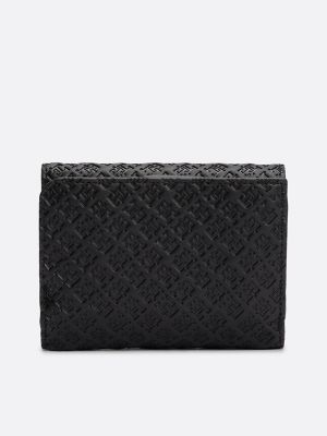 Monogram Embossed Tri-Fold Wallet, Black
