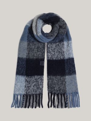 Mixed Check Fluffy Scarf, Space Blue Mix