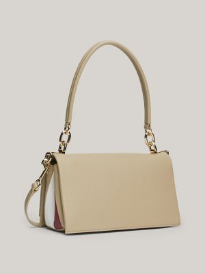 Monogram Buckle Stripe Crossbody Bag, Beige