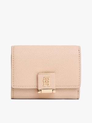 Monogram Clasp Pebbled Trifold Wallet, Misty Blush