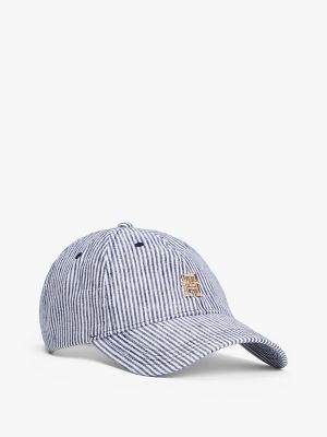 Stripe Linen TH Monogram Baseball Cap, Space Blue