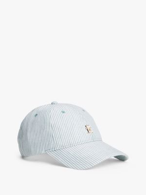 Stripe Linen TH Monogram Baseball Cap, Charming Green