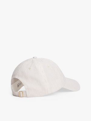 Stripe Linen TH Monogram Baseball Cap, Sandalwood