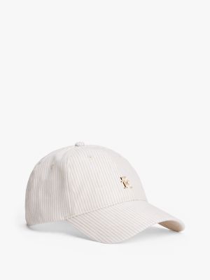 Stripe Linen TH Monogram Baseball Cap, Sandalwood