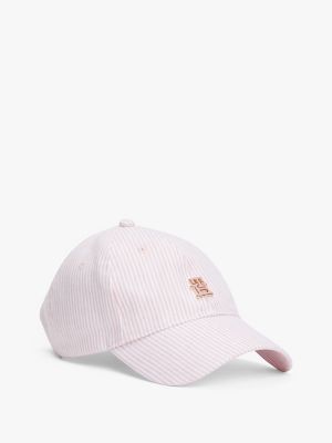 Stripe Linen TH Monogram Baseball Cap, Foggy Pink