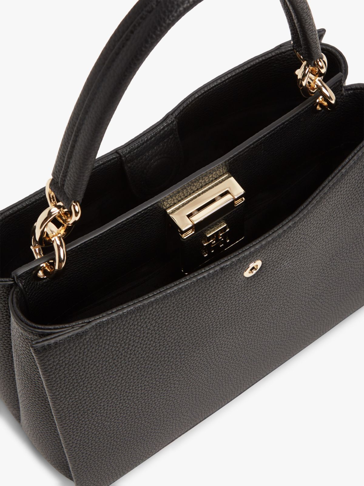 Monogram Clasp Medium Satchel Bag — Black
