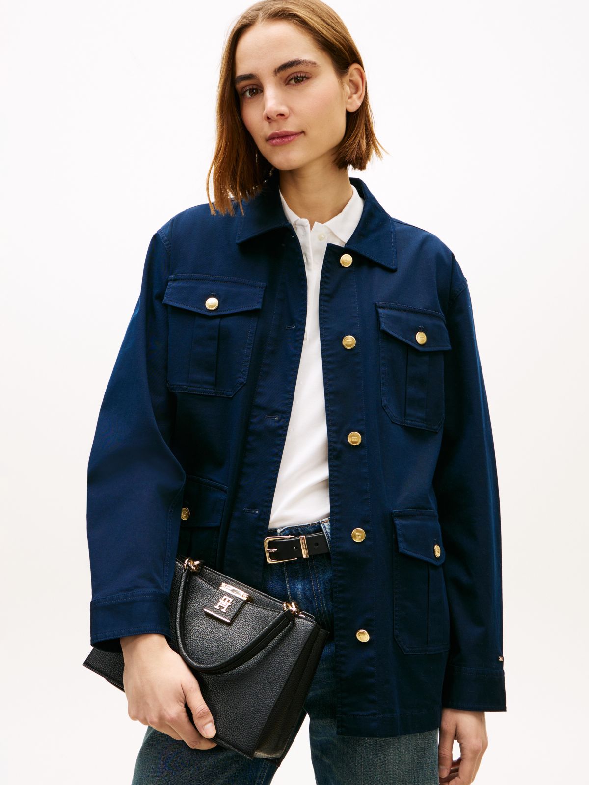 Monogram Clasp Medium Satchel Bag — Black