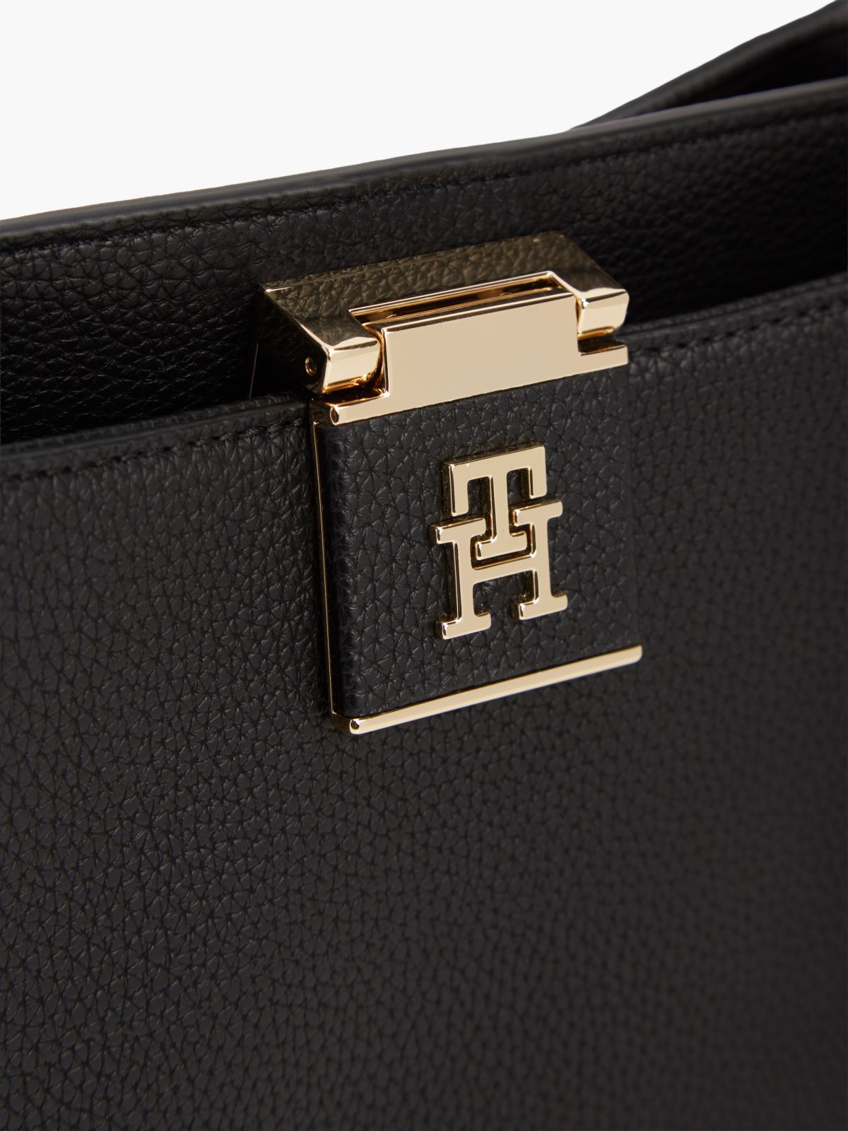 Monogram Clasp Medium Satchel Bag — Black