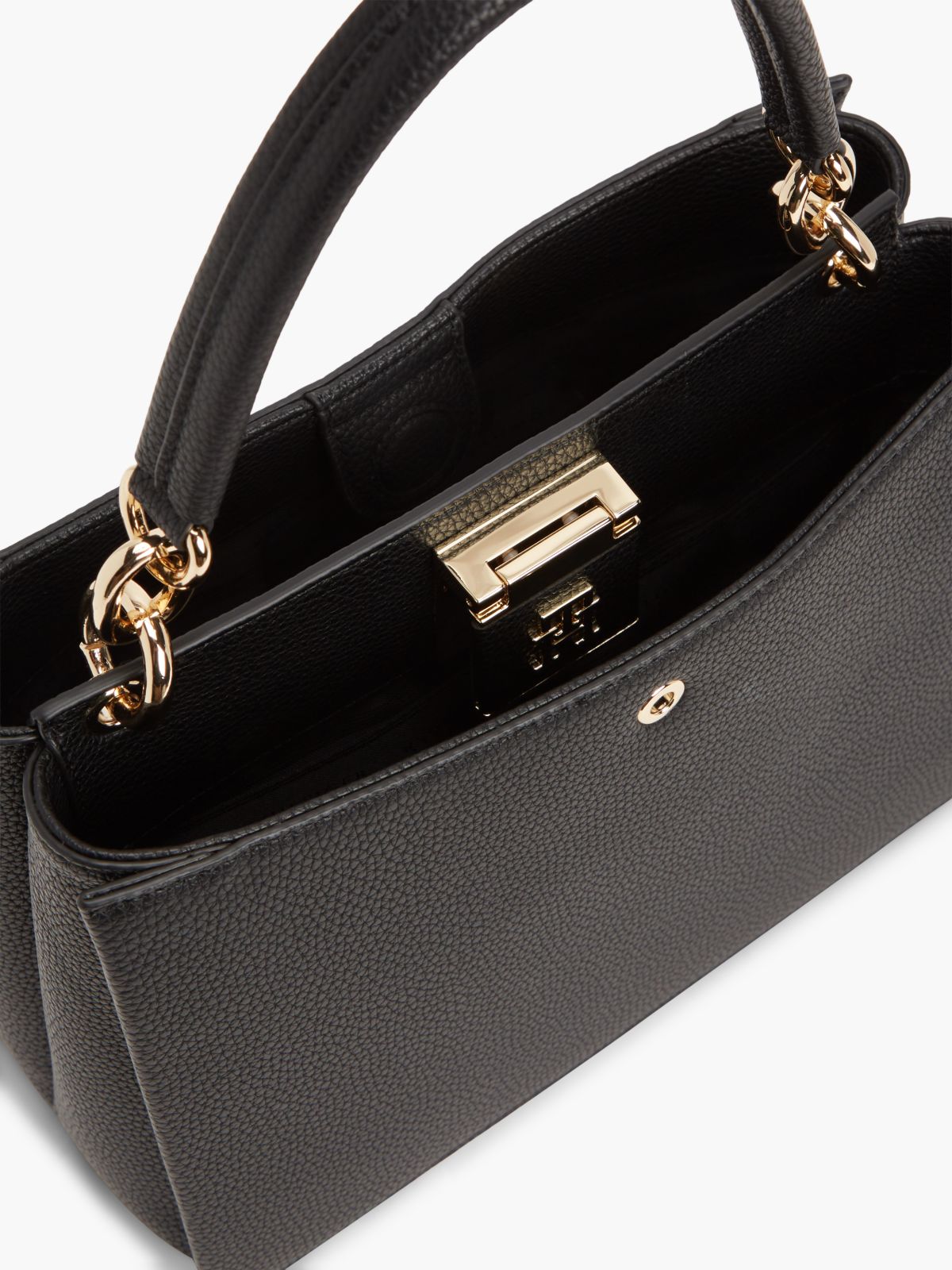 Monogram Clasp Medium Satchel Bag — Black