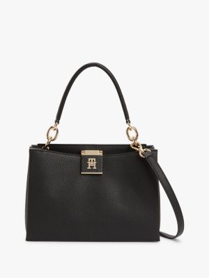 Monogram Clasp Medium Satchel Bag, Black