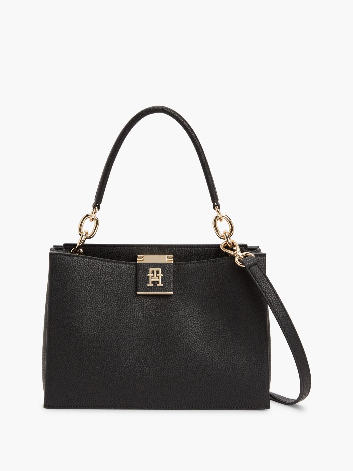 Monogram Clasp Medium Satchel Bag — Black