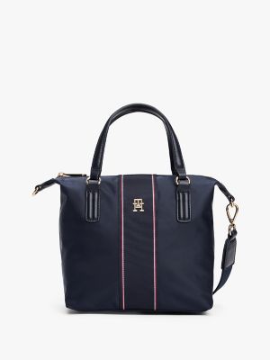 Textured Stripe Small Tote Bag, Space Blue
