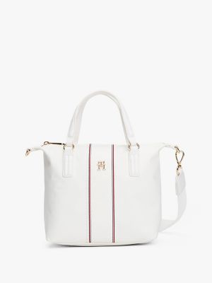 Textured Stripe Small Tote Bag, Ecru