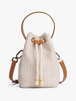 Stripe Crossbody Bucket Bag, Neutral Stripe