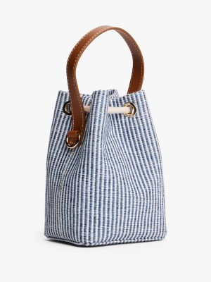 Stripe Crossbody Bucket Bag, Blue Stripe