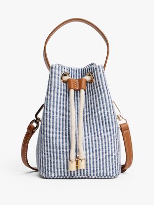 Stripe Crossbody Bucket Bag, Blue Stripe