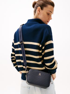Textured Monogram Crossbody Bag, Space Blue