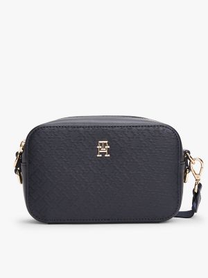 Textured Monogram Crossbody Bag, Space Blue