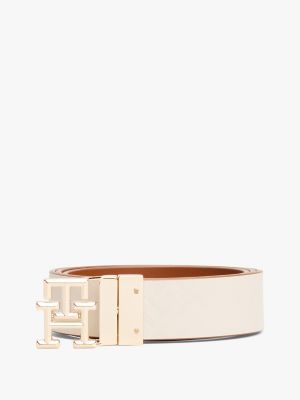 Reversible Leather Belt, Cognac / Sugarcane Mono
