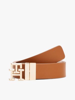 Reversible Leather Belt, Cognac / Sugarcane Mono