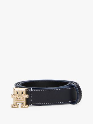 Monogram Buckle Leather Belt, Space Blue