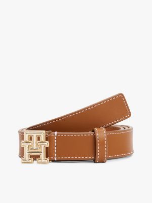 Monogram Buckle Leather Belt, Cognac