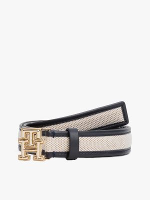 Logo Buckle Contrast-Trim Canvas Belt, Space Blue