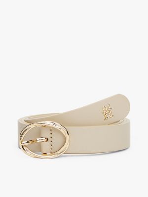 Oval Buckle Leather Belt, Sugarcane