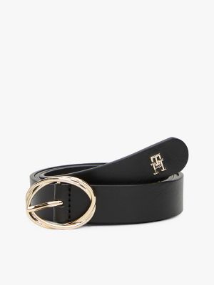 Oval Buckle Leather Belt, Black