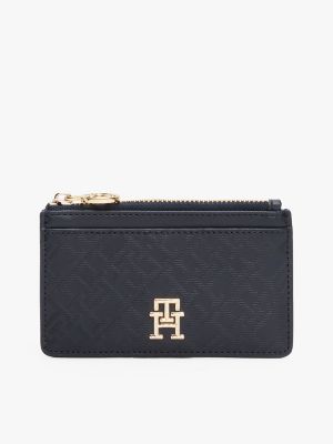 Textured Monogram Zip Cardholder, Space Blue