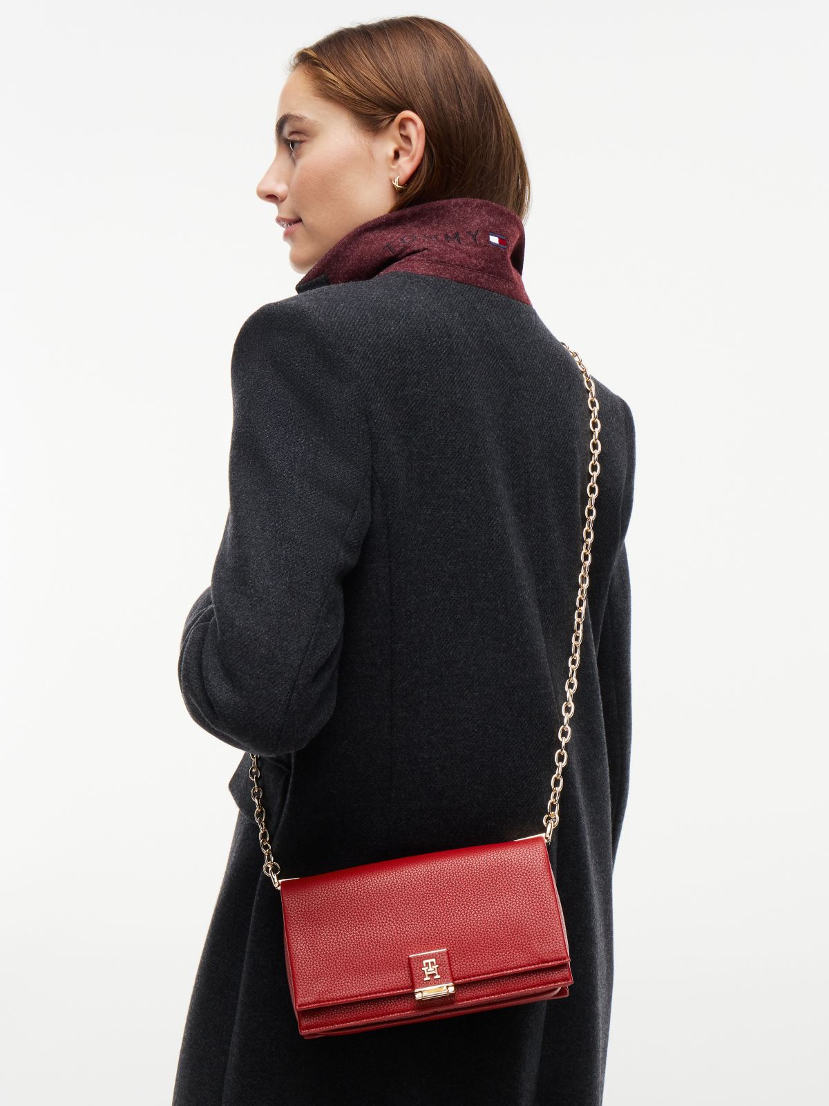 Monogram Clasp Chain Strap Crossbody Bag — Autumn Red