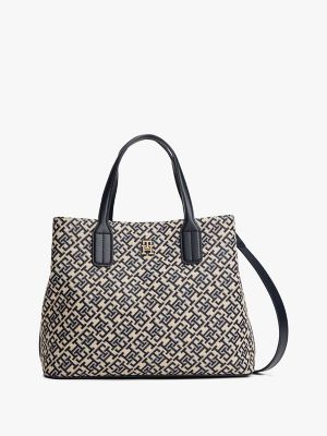 Jacquard Monogram Logo Crossbody Satchel, Space Blue