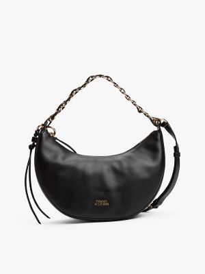 Leather Crescent Handbag, Black