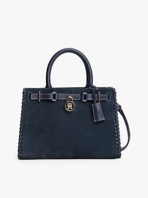 Suede Mini Tote Bag, Space Blue