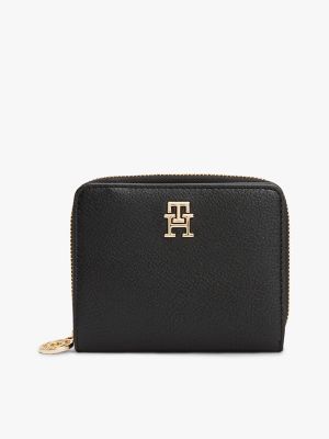 Pebbled Medium Zip Wallet, Black