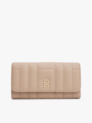 Quilted Snap-Closure Large Wallet, Coastal Taupe