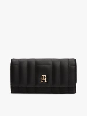 Quilted Snap-Closure Large Wallet, Black