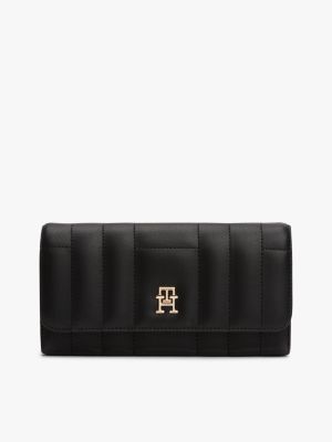 Quilted Snap-Closure Large Wallet, Black