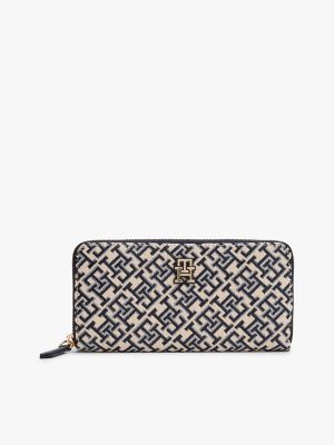 Jacquard Monogram Logo Large Zip Wallet, Space Blue