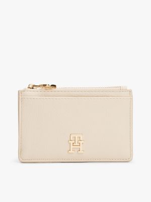 Monogram Zip Card Holder with Key Leash, Classic Beige
